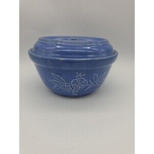 Vintage Lidded Casserole Dish Blue Floral Pottery McCoy Hull Hall IDK